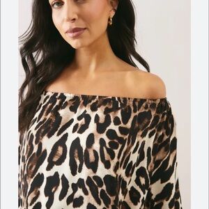 GRACE LEOPARD ANIMAL PRINT WEAR ON/OFF THE SHOULDER WAIST LENGTH TOP BLOUSE SZ M
